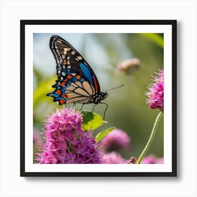 Butterfly On Purple Flower Art Print