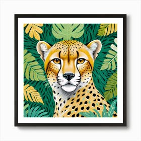 Cheetah And Leaves Art Print