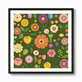 Flowers On A Green Background 1 Art Print