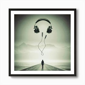 Headphones On The Road Art Print