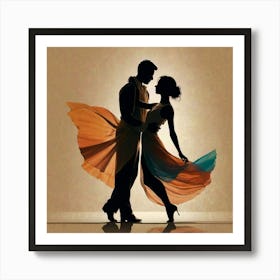 Silhouette Of Couple Dancing 1 Art Print