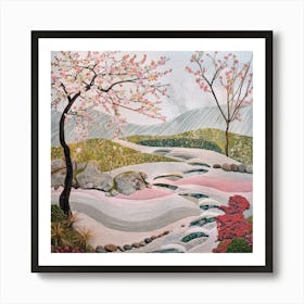 Japanese Zen Garden in Spring Series. Style of David Hockney 3 Art Print