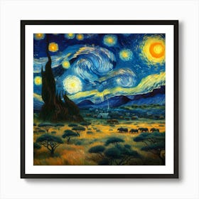 Van Gogh Painted A Starry Night Over The Serengeti Savannah 3 Art Print