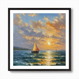 Sailboats At Sunset Art Print