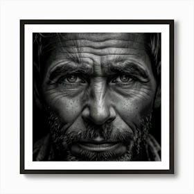 Portrait Of A Weathered Face Bold Textured Details Highlighted Deep Set Eyes Furrowed Brow Creas (1) 1 Art Print