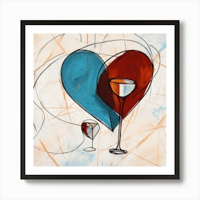 Geometric Line Illustration Of 2 Wine Glasses Art Print