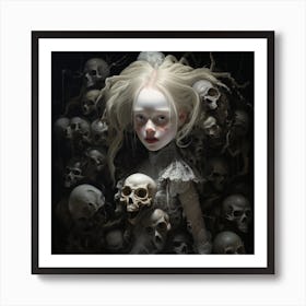 Young Girl Surrounded By Skulls Art Print