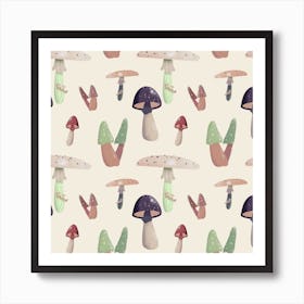 Mushroom Pattern Crème Art Print