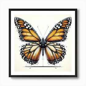 Yellow Butterfly - Abstract Line Art Illustration 83 Art Print