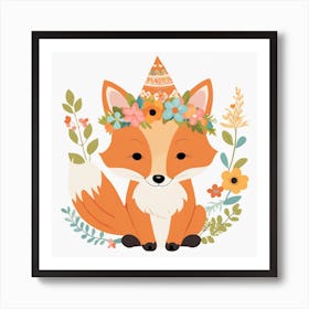 Floral Baby Fox Nursery Illustration (2) Art Print