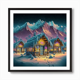 Mountain village snow wooden 6 22 Art Print