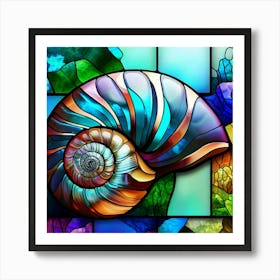 Nautilus Shell Stained Glass Spiral Curves Art Print