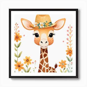 Floral Baby Giraffe Nursery Illustration (27) Art Print