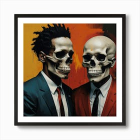 Urban Haunt Halloween Skulls In Basquiat's Embrace Art 2 Art Print