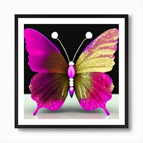 Pink And Gold Butterfly Art Print