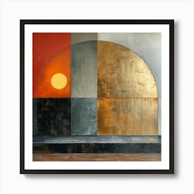  'Geometric Solstice', a minimalist masterpiece where geometry and color converge to form a harmonious blend. This art piece showcases an abstract sun against an interplay of earthy tones and textures, inviting contemplation and calm into any space.  Abstract Geometric Art, Minimalist Sun, Earthy Tones.  #GeometricSolstice, #MinimalistArt, #AbstractSun.  'Geometric Solstice' is an art piece that offers more than just visual appeal—it brings a sense of balance and refined taste to your home or office. Perfect for those who appreciate art that speaks through simplicity and subtle textures, this piece is a must-have for creating an atmosphere of modern elegance. Art Print