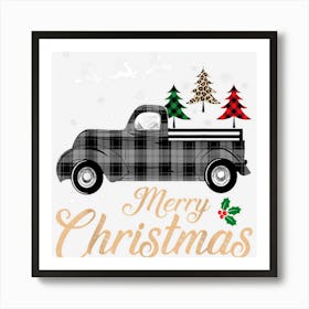 Merry Christmas White Plaid Truck Tree Funny Xmas Men Women Art Print