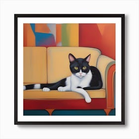 Cat On Couch Art Print