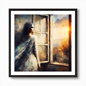 Window on the dawn with her Art Print