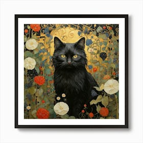 Black Cat In The Garden 1 Art Print