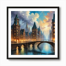 City At Night Paintings Art Print Art Print