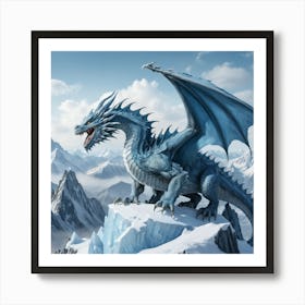 Mythical Dragon In A Snow Covered Mountain Range Art Print