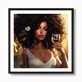 Afro Girl With Wine Glass Art Print