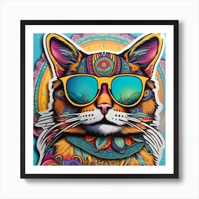 Psychedelic Cat Whimsical Bohemian Enlightenment Print 4 Art Print