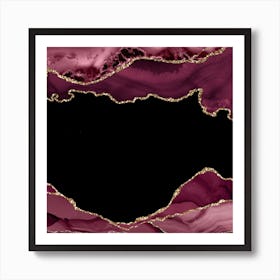 Burgundy & Gold Agate Texture 18 Art Print