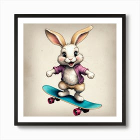 Bunny On Skateboard 1 Art Print