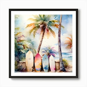 Surfboards On The Beach Art Print