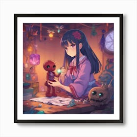 Anime Girl With A Stuffed Animal Art Print