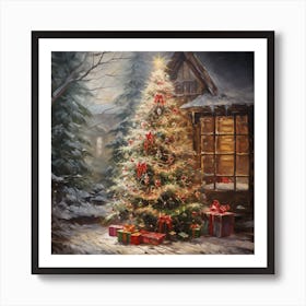 Christmas Tree In The Snow Art Print