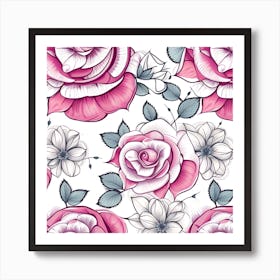 Seamless Pattern With Roses Art Print