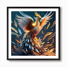 Create A Magestic Mythological 3d Gold Phoenix W Art Print