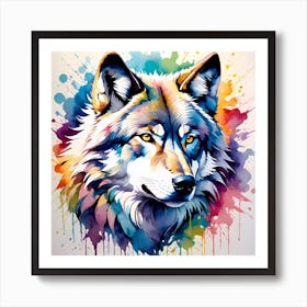 Vibrant Detailed Wolf Painting Art Print