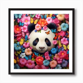 Panda Bear In Flowers 1 Art Print