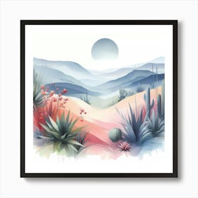 Watercolor Desert Landscape Art Print