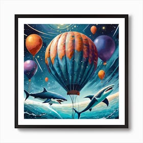 Firefly Balloons In Outer Space Being Attacked By Sharks 99707 Art Print