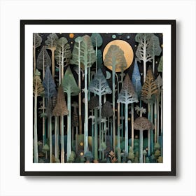 Forest At Night Art Print