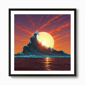 Sea with a Sunset in anime style Art Print