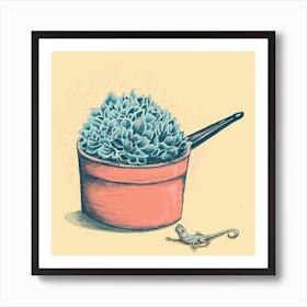 Retro Pot with Lizard Art Print