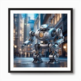 Futuristic Robot On City Street Art Print