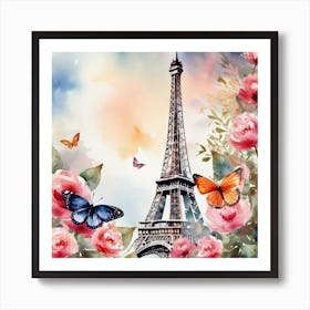 Eiffel Tower And Roses Art Print