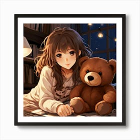 Anime Girl With Teddy Bear 2 Art Print
