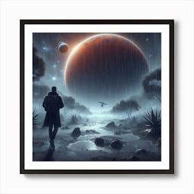 Man Walking In The Rain On Mars Art Print