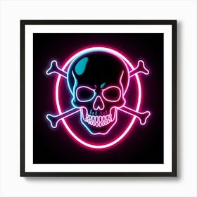 Neon lit skull and bones Art Print