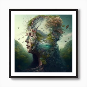 Woman'S Head With Trees Art Print
