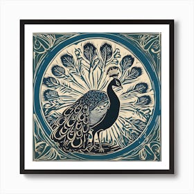 Peacock Linocut Art Print