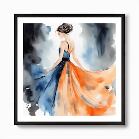 Woman In An Orange And Blue Dress Art Print